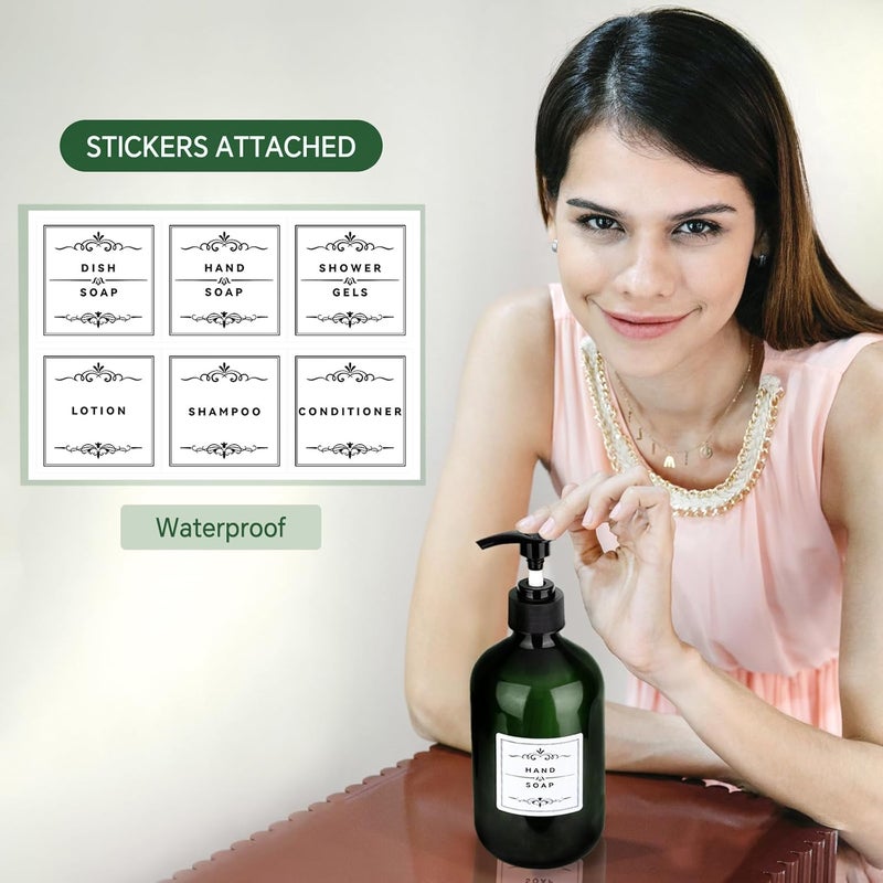 Craftend 2 Pack Pump Bottles Dispenser 16.9 OZ 500ml Bathroom Countertop Pump Dispensers Refillable Plastic Containers for Lotion Shampoo Body Wash Hand Dish Soap Kitchen Accessories with Waterproof Labels - Image 2